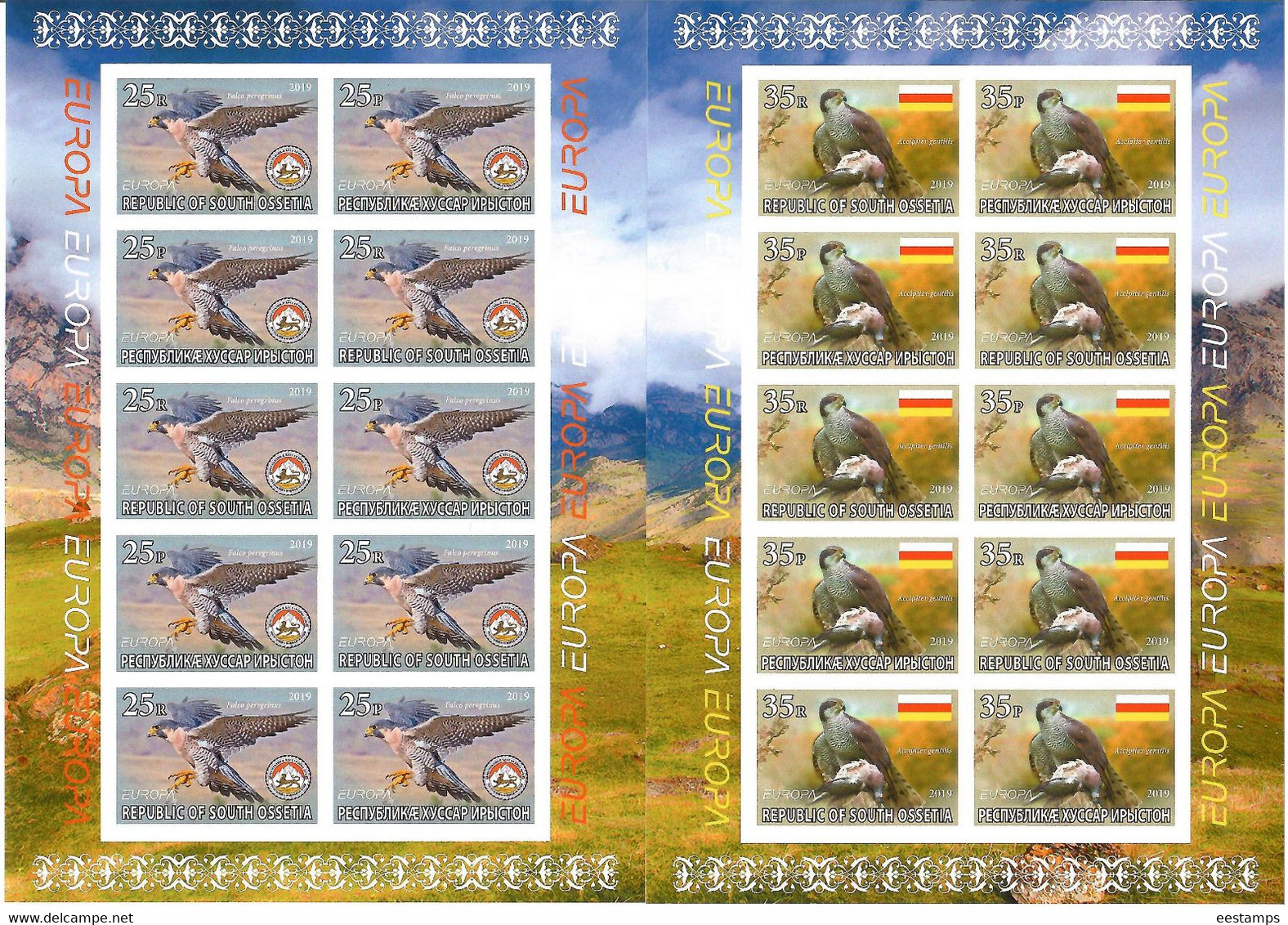 South Ossetia . EUROPA 2019. National Birds. (Arms,Flag) . Imperf. 2 M/S Of 10 - 2019