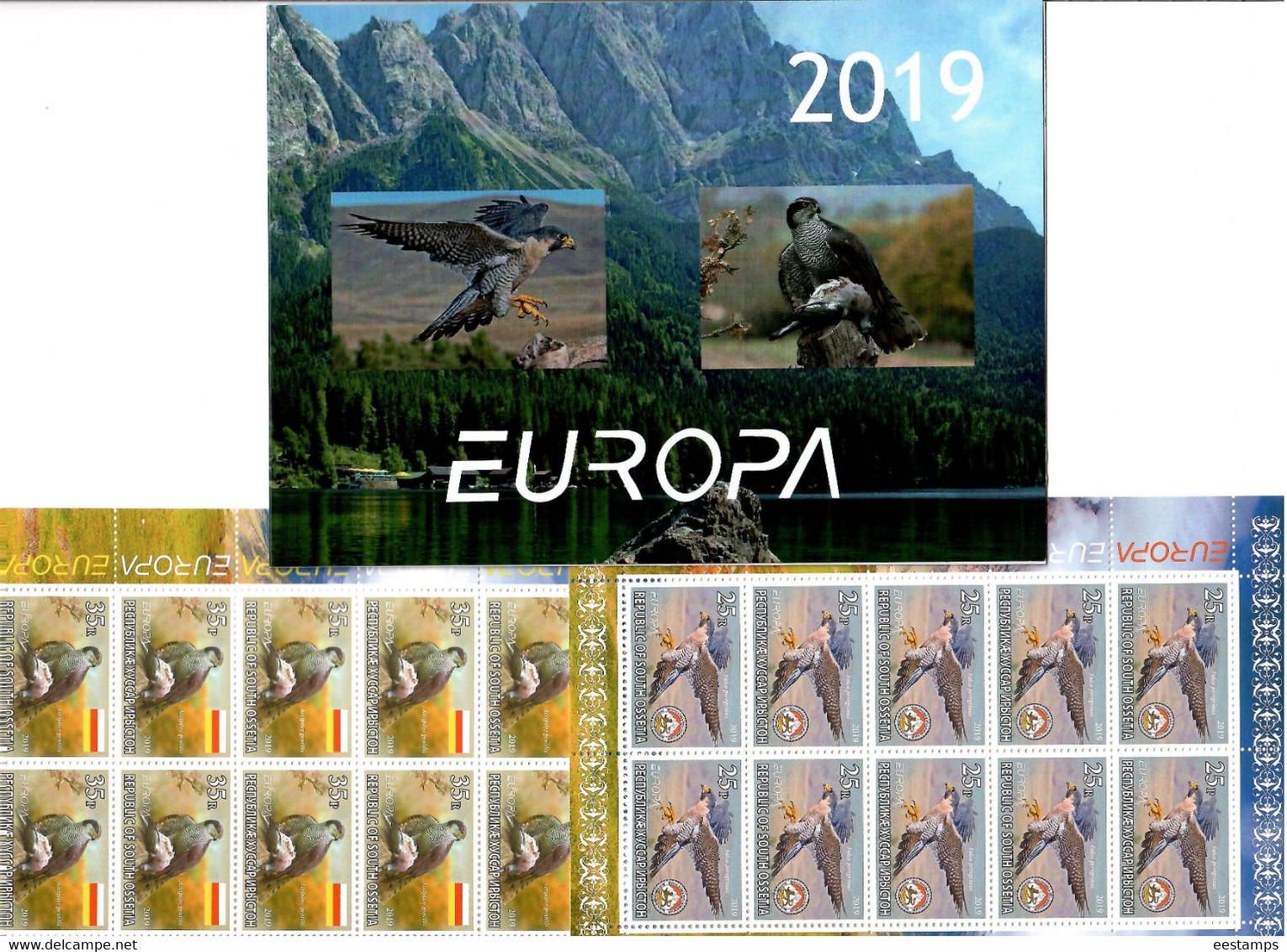 South Ossetia . EUROPA 2019. National Birds. (Arms,Flag) .Booklet. 2 M/S Of 10 - 2019