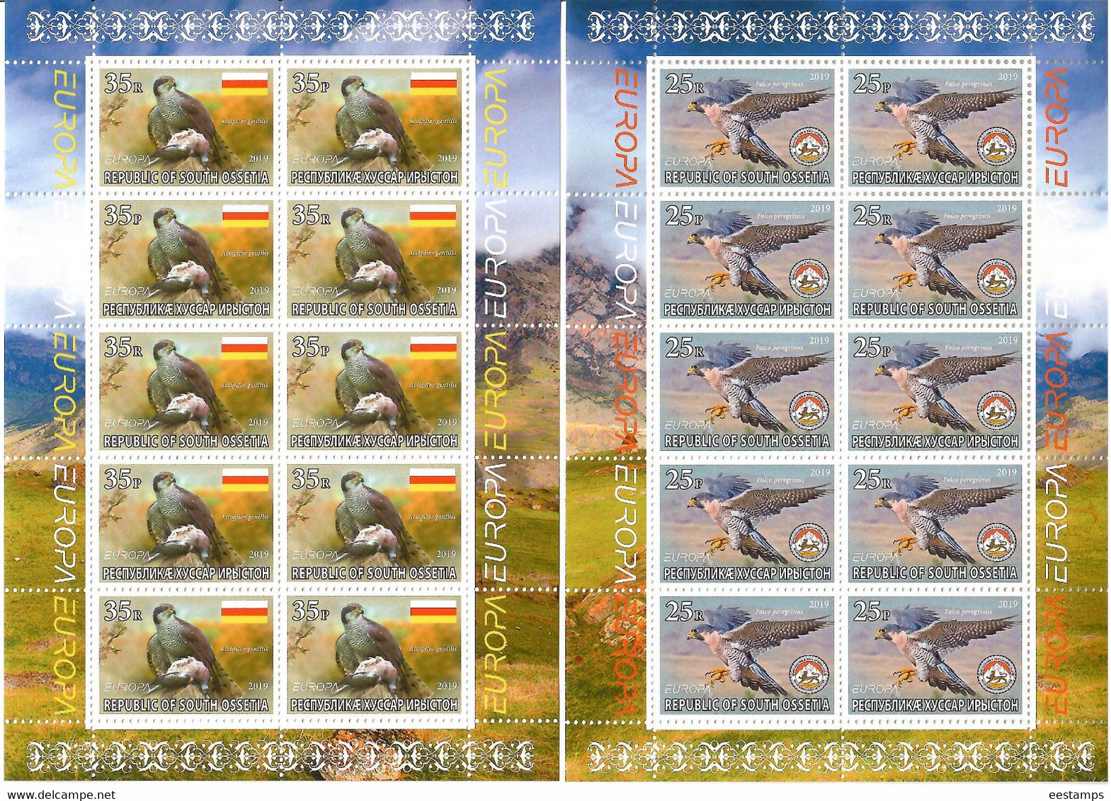 South Ossetia . EUROPA 2019. National Birds. (Arms,Flag) . 2 M/S Of 10 - 2019