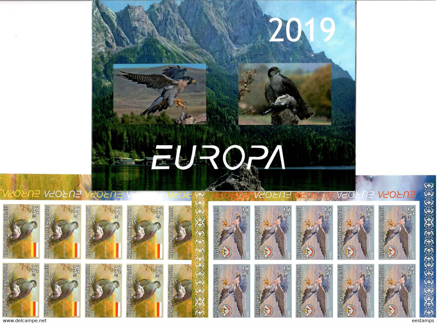 South Ossetia . EUROPA 2019. National Birds. (Arms,Flag) .Imperf Booklet. 2 M/S Of 10 - 2019