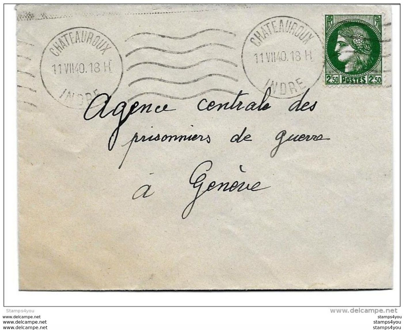 72 - 100 - Enveloppe Envoyée De Chateauroux / Indre   1940 à La Croix Rouge Service Des Prisonniers Genève - WW II