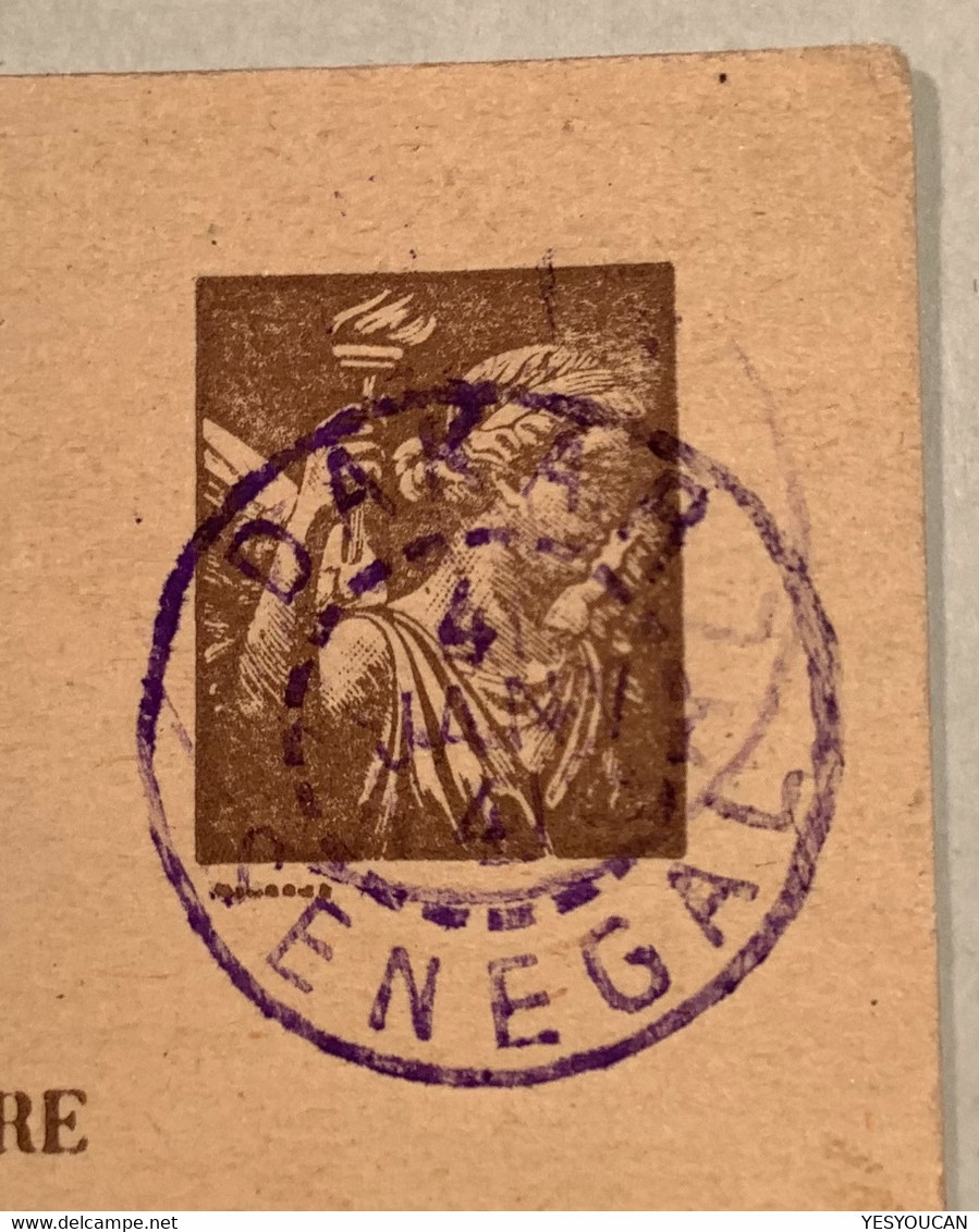 "DAKAR SENEGAL 1941" Cad RARE EN VIOLET Sur France Entier Postal Carte Interzone Type Iris (WW2 War Guerre 1939-1945 - Official Stationery