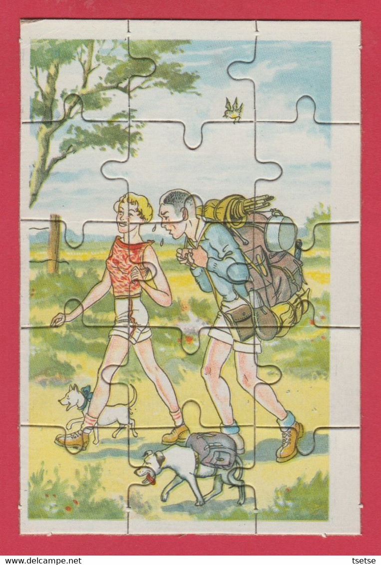 Advertising - Puzzle publicitaire en pochette , format carte postale pour  les Cirages Erdal  randonneurs / puzzle ( voir verso )