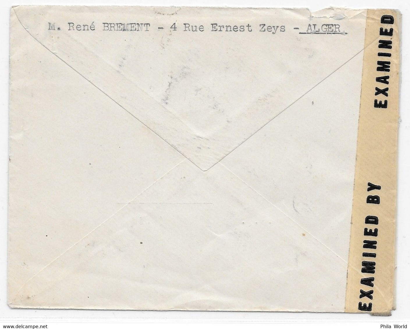 ALGERIE WW2 1944 US Examiner 36265 Censored Cover Plateau Saulière Algiers > USA Cincinnati Ohio PAR AVION Censure - Lettres & Documents