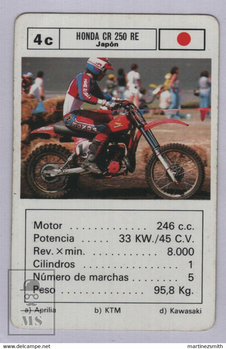 1990's Heraclio Fournier Playing Card Motor Bike Honda CR 250 RE - Japan - Good Condition - Motor Bikes