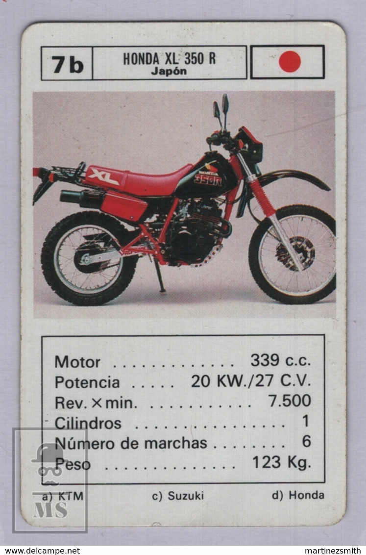 1990's Heraclio Fournier Playing Card Motor Bike Honda XL 350 R - Japan - Good Condition - Motor Bikes