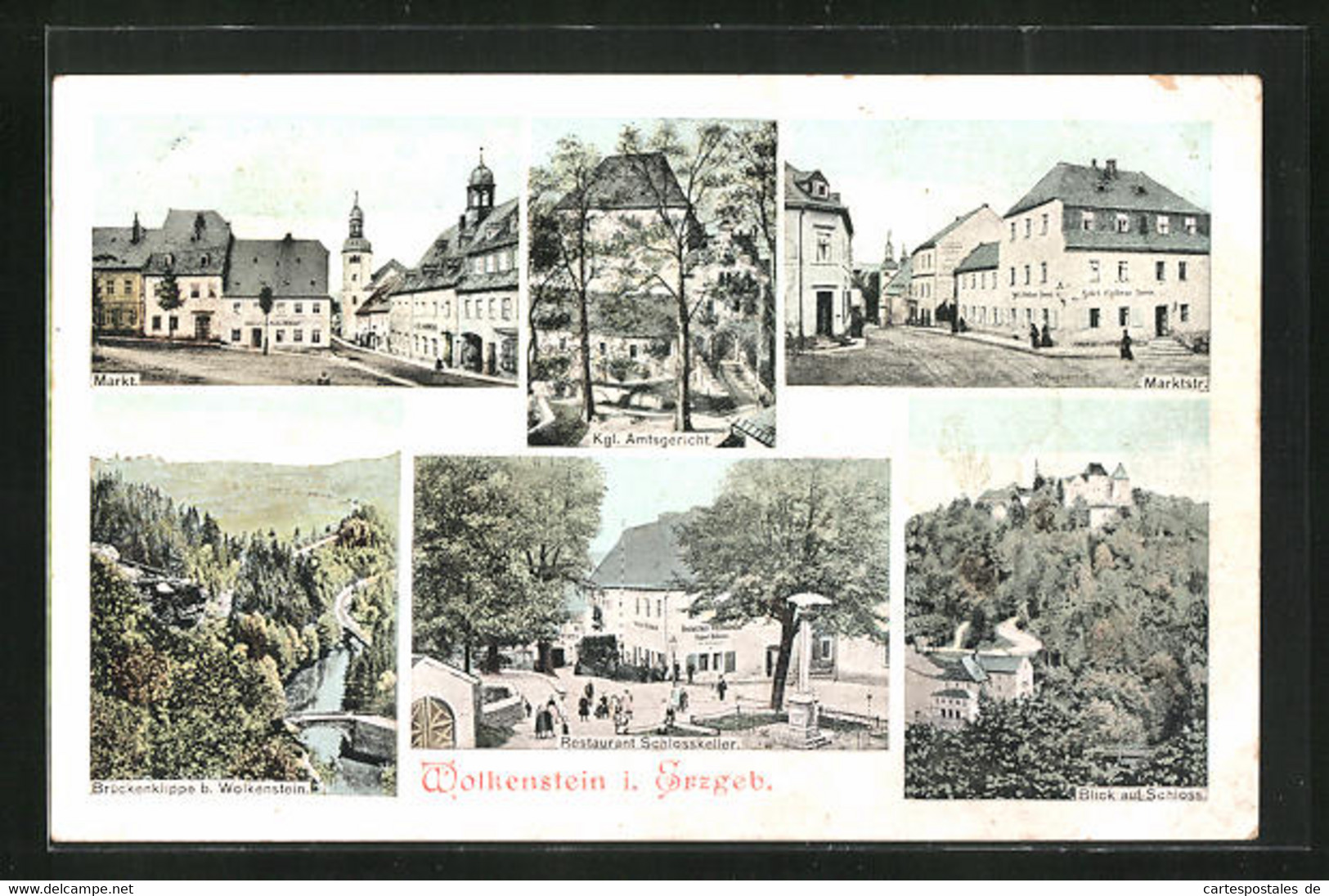 AK Wolkenstein I. Erzgeb., Markt, Amtsgericht, Restaurant Schloss Keller - Wolkenstein