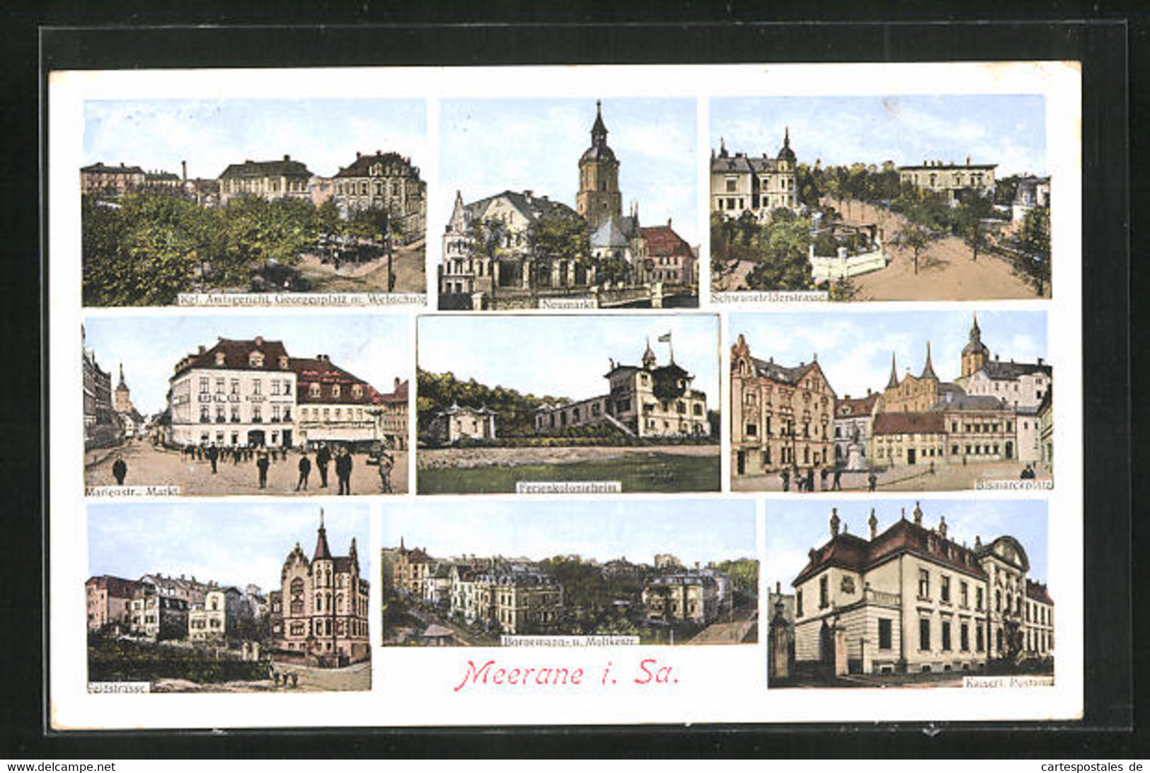 AK Meerane I. Sa., Feldstrasse, Marienstrasse & Markt, Schwanefelderstrasse - Meerane