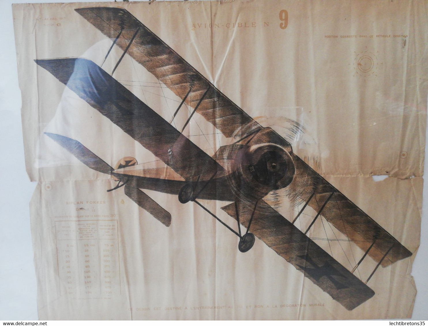 14 18 Doc Original Décembre Entraînement Tire 1917 Biplan Fokker Ech 1/15 Avion Allemand Cible Guerre Mondiale Ww1 Armée - Documenti Storici