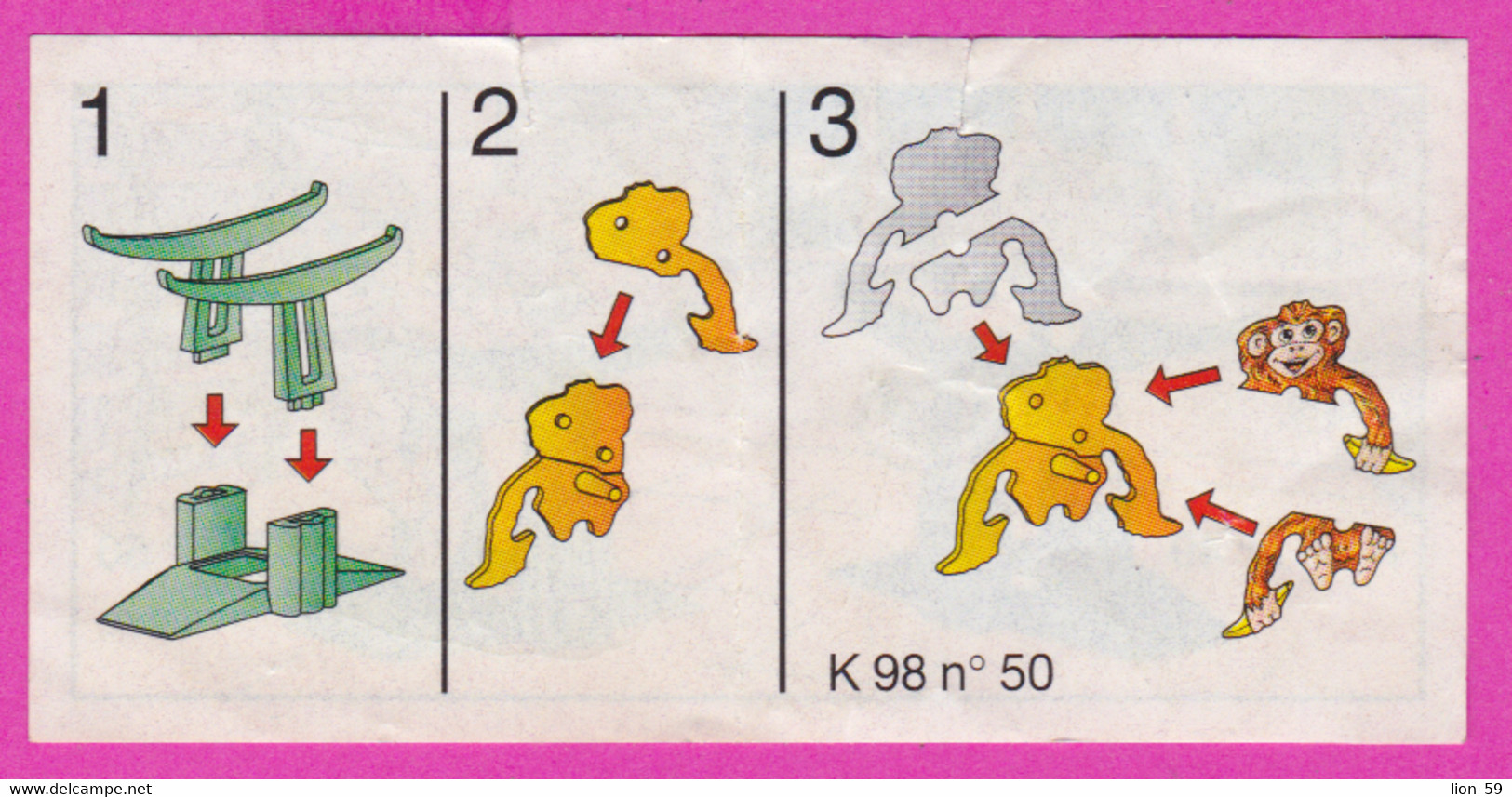 264465 /  Instruction Kinder Surprise - K 98 N. 50 - Monkey Fitness Club + K 98 N. 49 Animal Elephant  , 7.0 X 3.4 Cm. - Istruzioni
