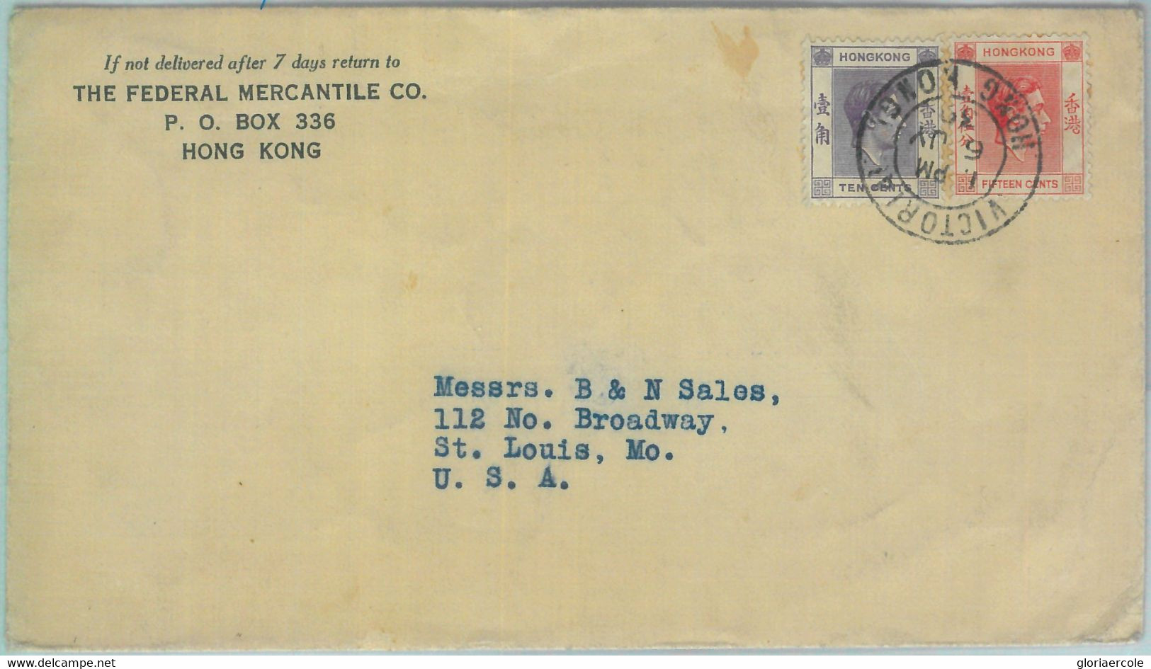 83354 - HONG KONG - Postal History - COVER To USA 1939 - Storia Postale