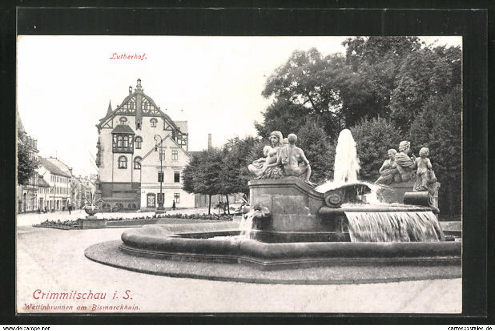 AK Crimmitschau / Sachsen, Hotel Lutherhof Mit Denkmal - Crimmitschau