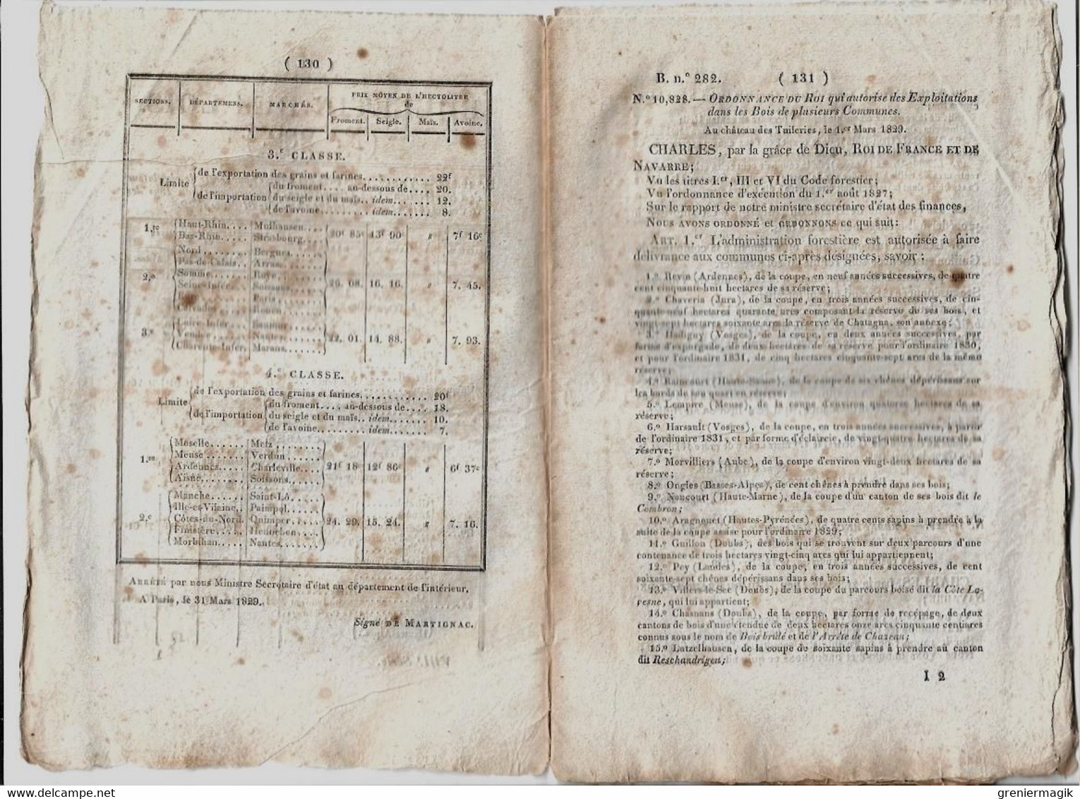 Bulletin Des Lois 282 1829 Route Saumur à Chinon Par Montsoreau/Abattoir De Dunkerque/Baron Wangen De Geroldseck - Decreti & Leggi