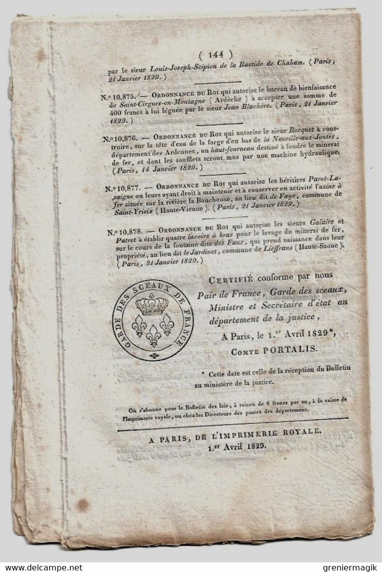 Bulletin Des Lois 282 1829 Route Saumur à Chinon Par Montsoreau/Abattoir De Dunkerque/Baron Wangen De Geroldseck - Decreti & Leggi