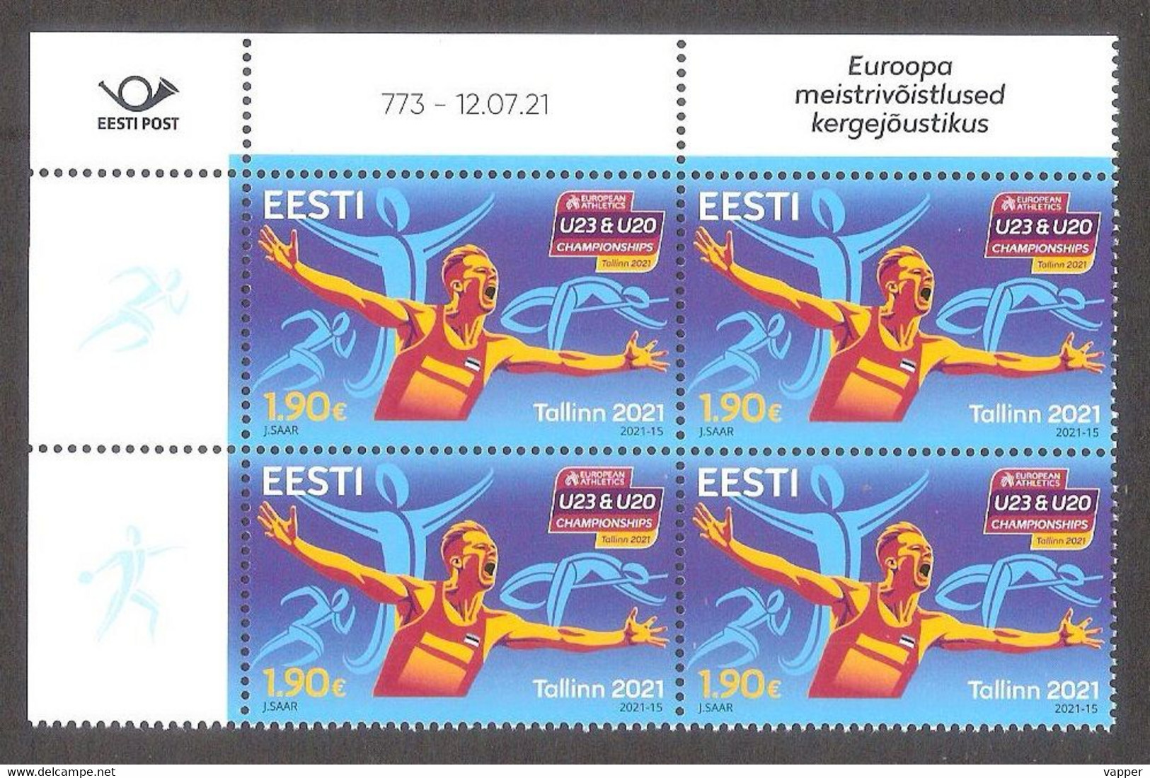 European Athletics U23 And U20 Championship 2021 Estonia MNH Stamp Block Of 4 Mi 1017 - Estonie