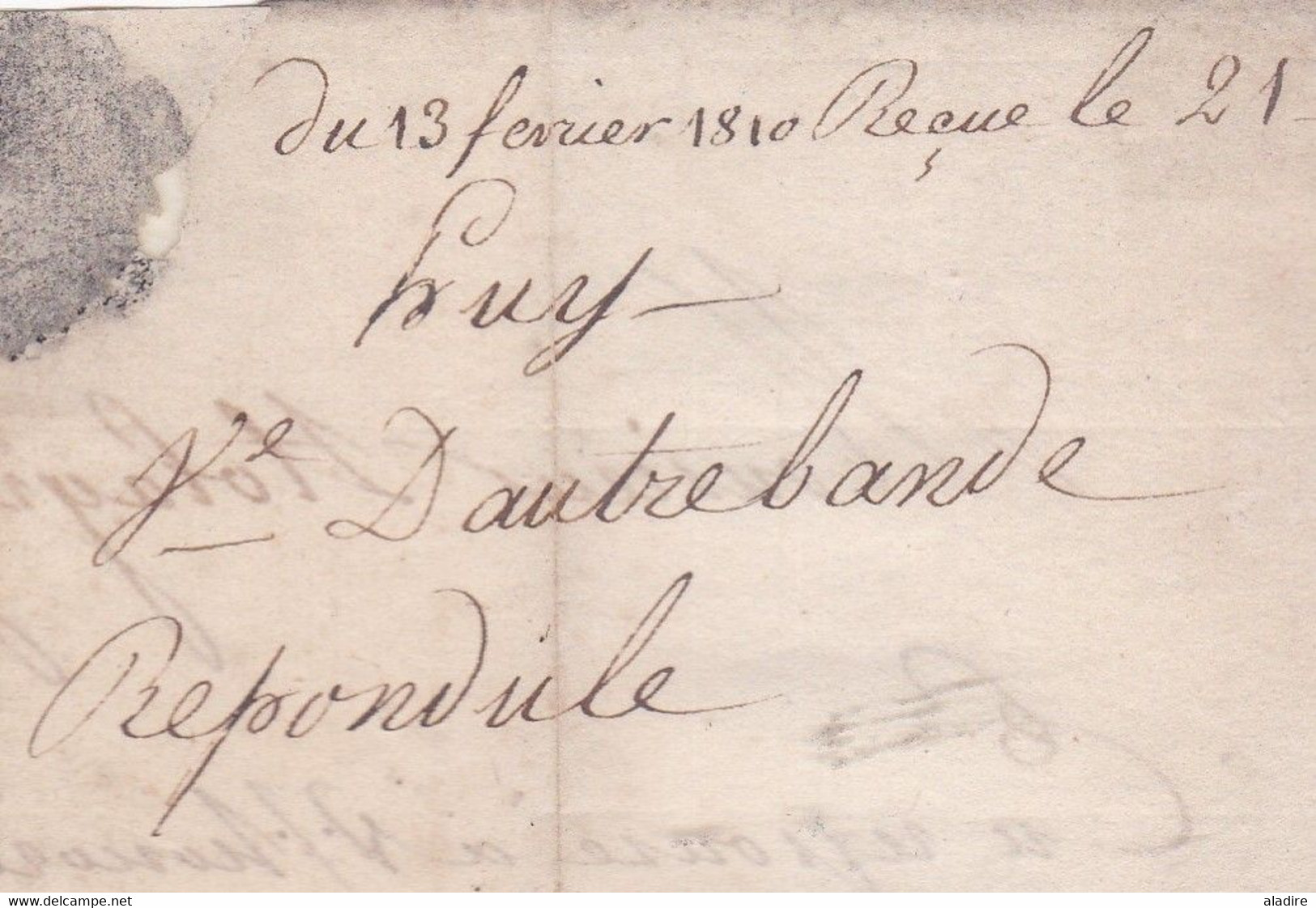 1810 Marque Postale 96 HUY, Auj.en Belgique, Départ Conquis De L'Ourthe, Vers Bordeaux - Holagray Marchand De Fers - 1792-1815 : Departamentos Conquistados