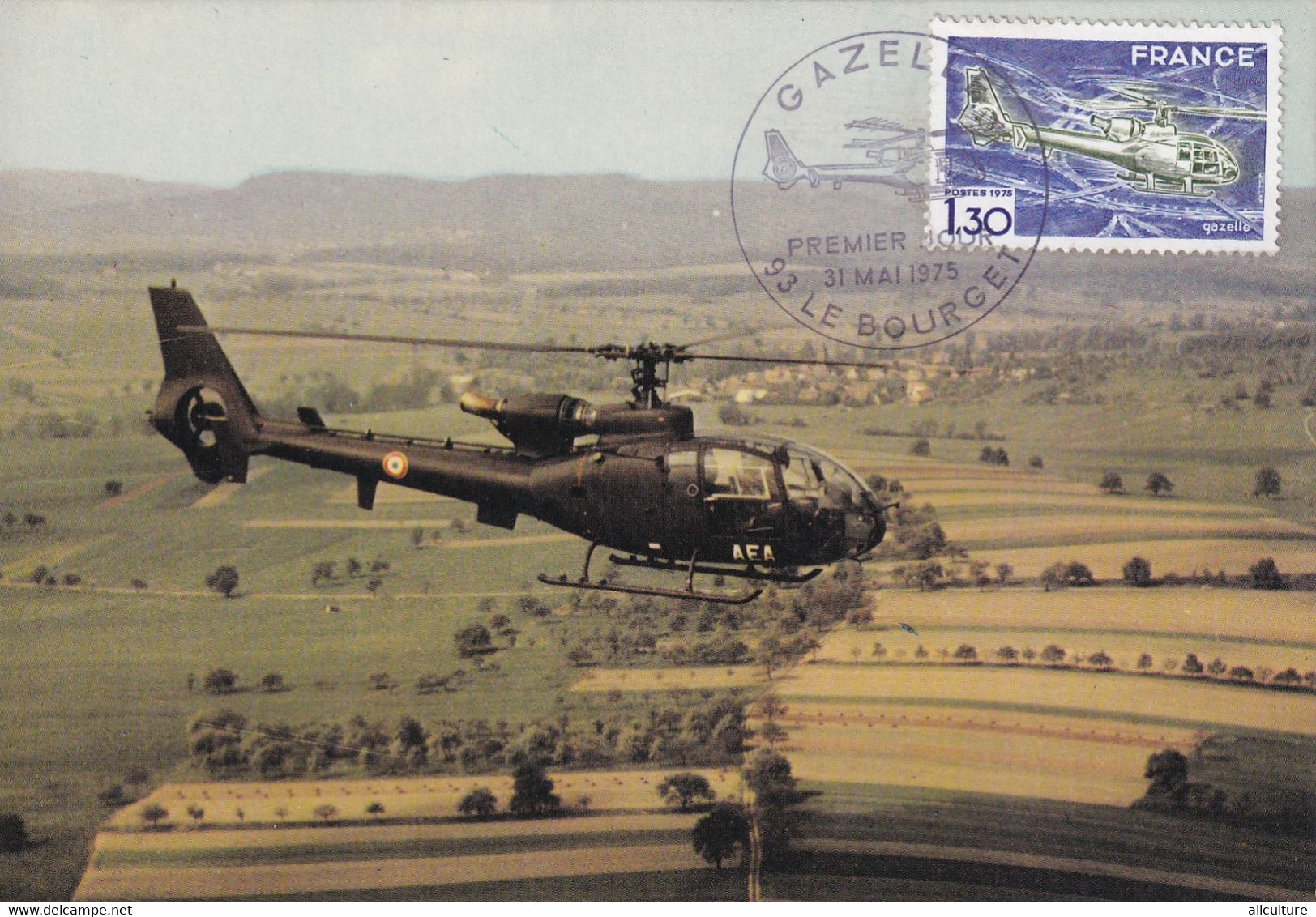 A10833- GAZELLE HELICOPTER AIRPLANE, 1975 LE BOURGET FRANCE USED STAMP POSTCARD - Helicópteros