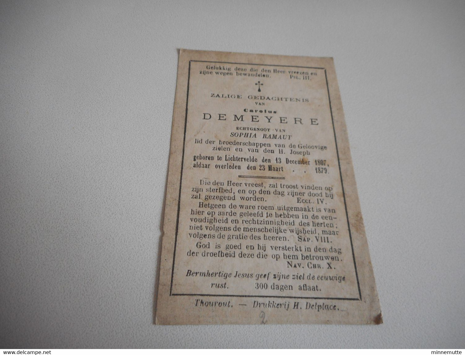 D.P.-CAROLUS DE MEYERE °LICHTERVELDE 13-12-1807+ALDAAR 23-3-1879 - Religion & Esotericism