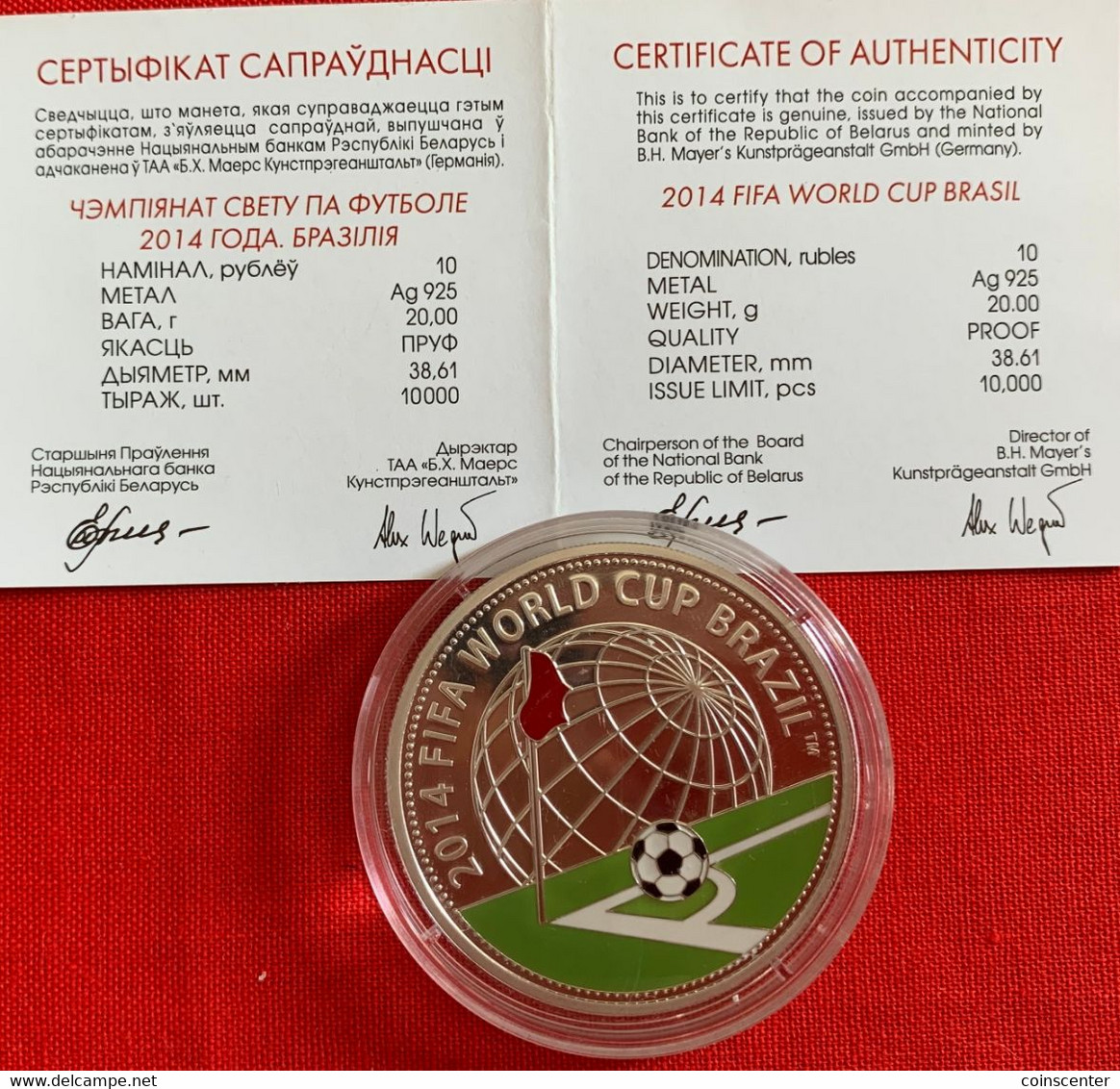 Belarus 10 Roubles 2013 "FIFA 2014 World Cup Brasil" Silver Coin PROOF - Bielorussia