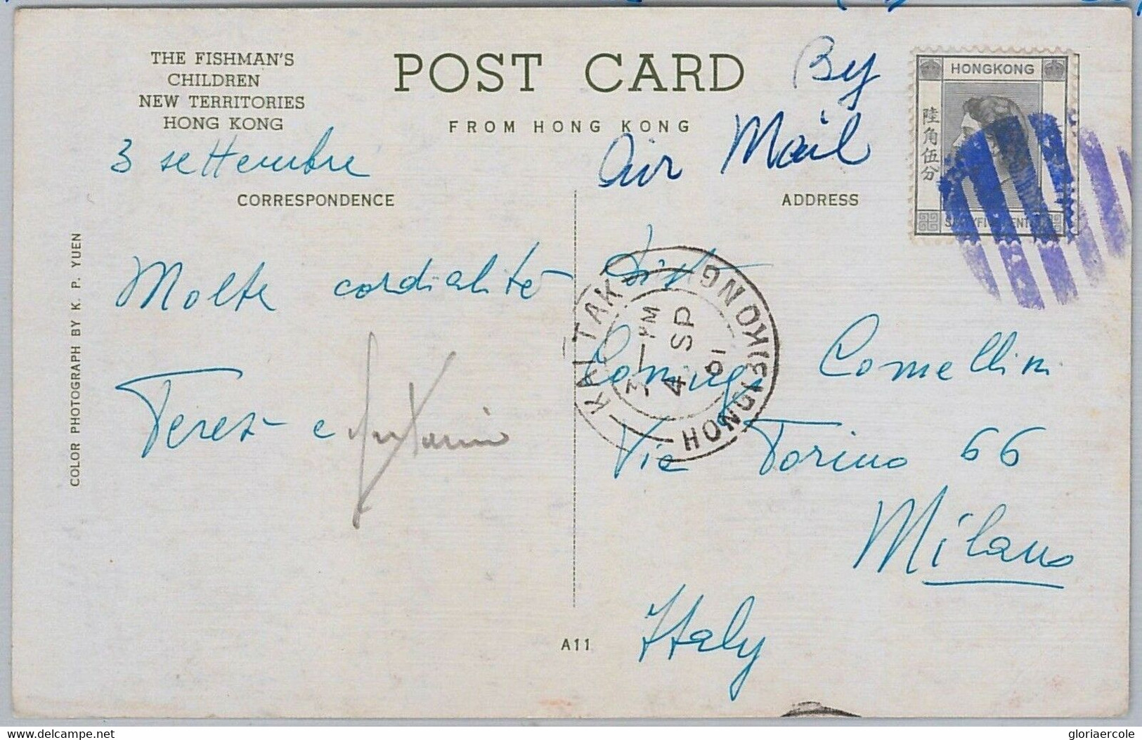 39730 HONG KONG - POSTAL HISTORY - POSTCARD From KAITAK - MUTE Cancellation 1961 - Storia Postale