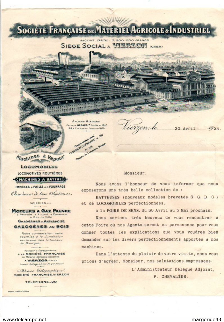 DOSSIER PUB SOCIETE FRANCAISE DE MATERIEL AGRICOLE ET INDUSTRIEL DE VIERZON CHER 1924 - 1900 – 1949