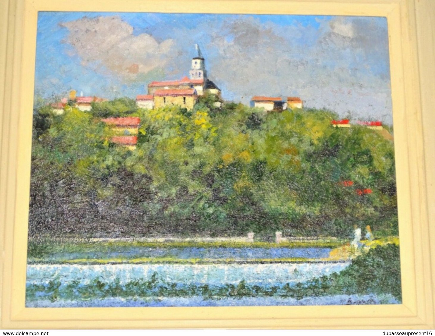 CADRE Avec HSP HUILE SUR PANNEAU PAYSAGE VILLAGE ST SIMEUX CHARENTE Signé BROWN Tableau Déco XXe Vitrine - Olii