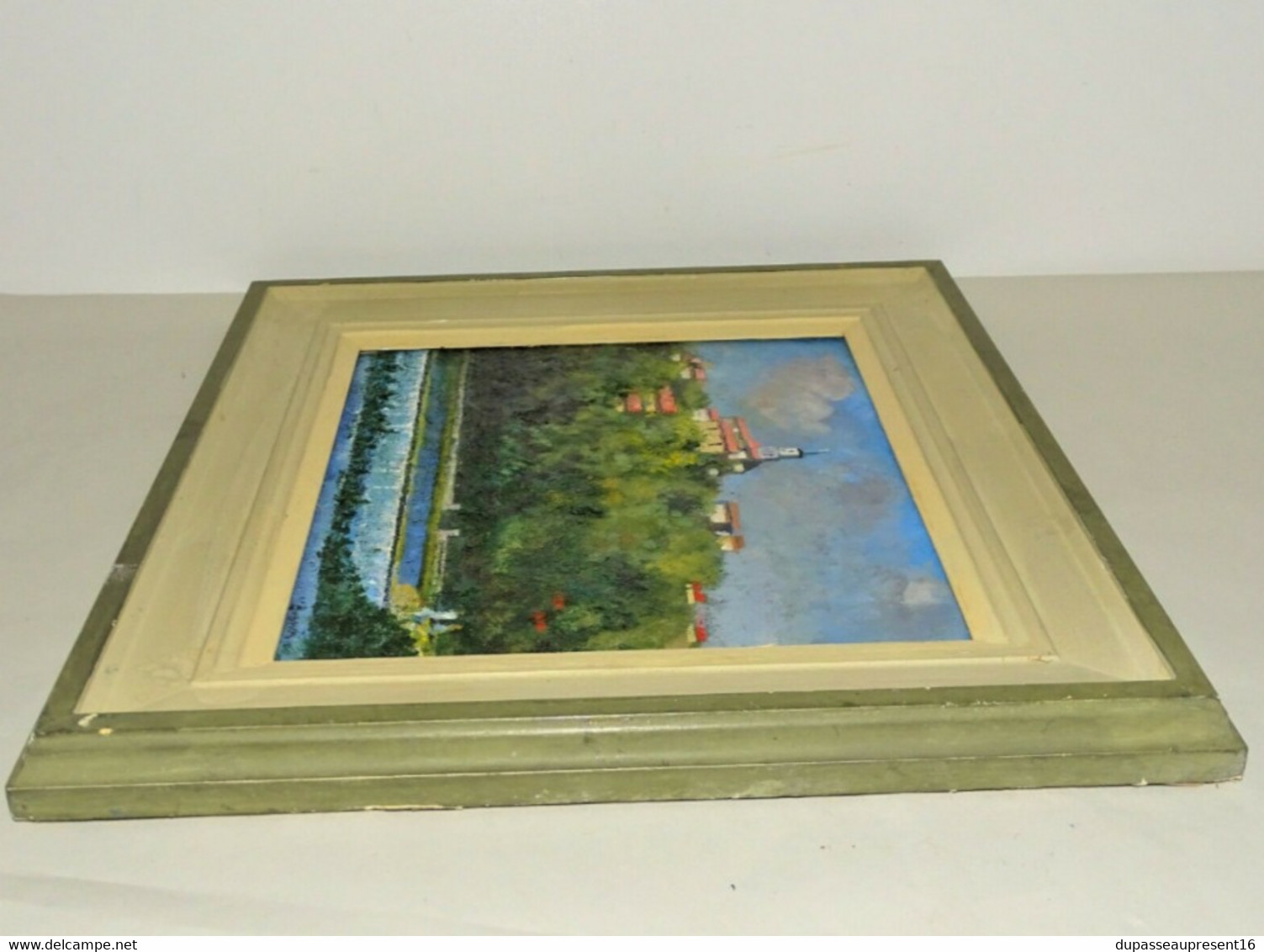 CADRE avec HSP HUILE SUR PANNEAU PAYSAGE VILLAGE ST SIMEUX CHARENTE Signé BROWN tableau déco XXe Vitrine