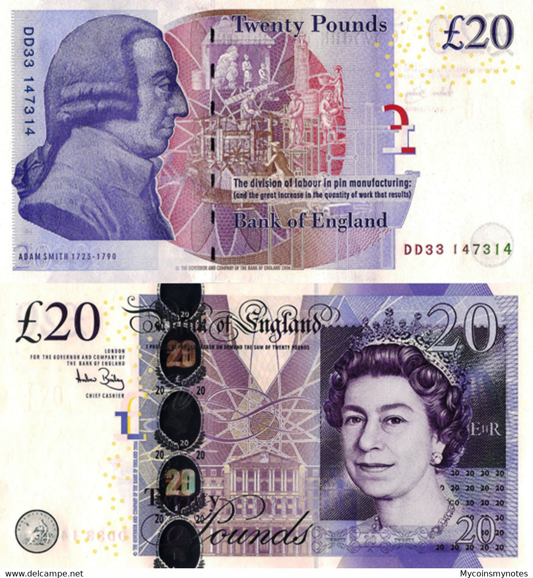 ENGLAND, 20 POUNDS, 2006 P392a, Paper, Q. Elizabeth II, UNC - 20 Pounds