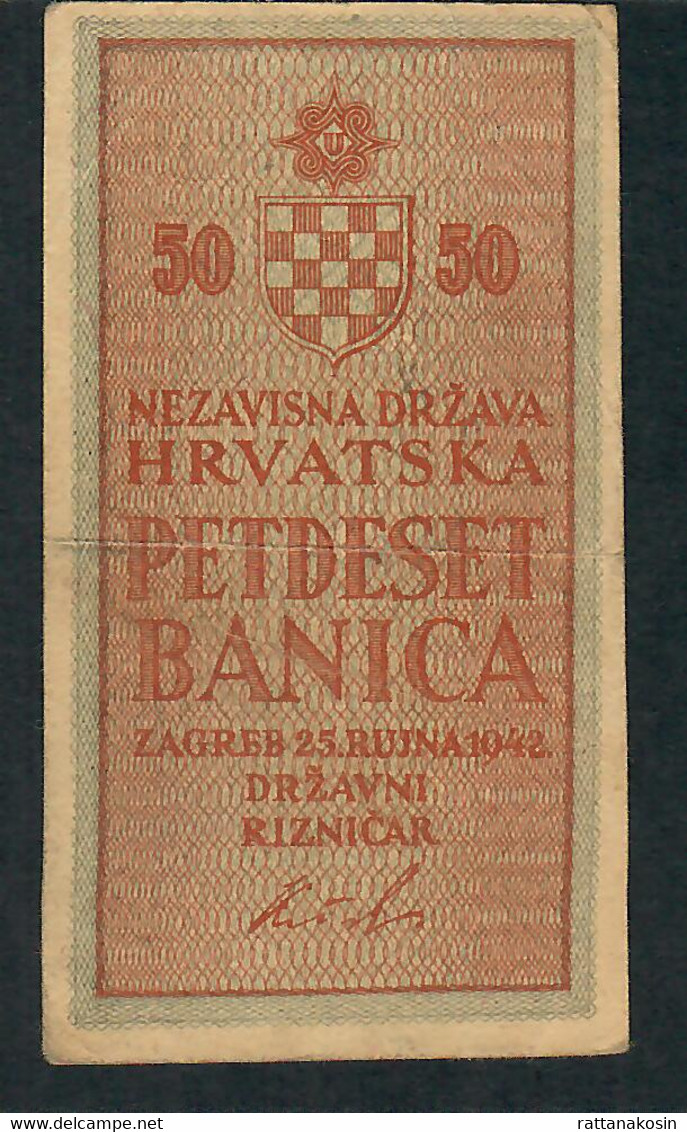 CROATIA P6a 50 BANICA 1942      XF      NO P.h. ! - Croatie