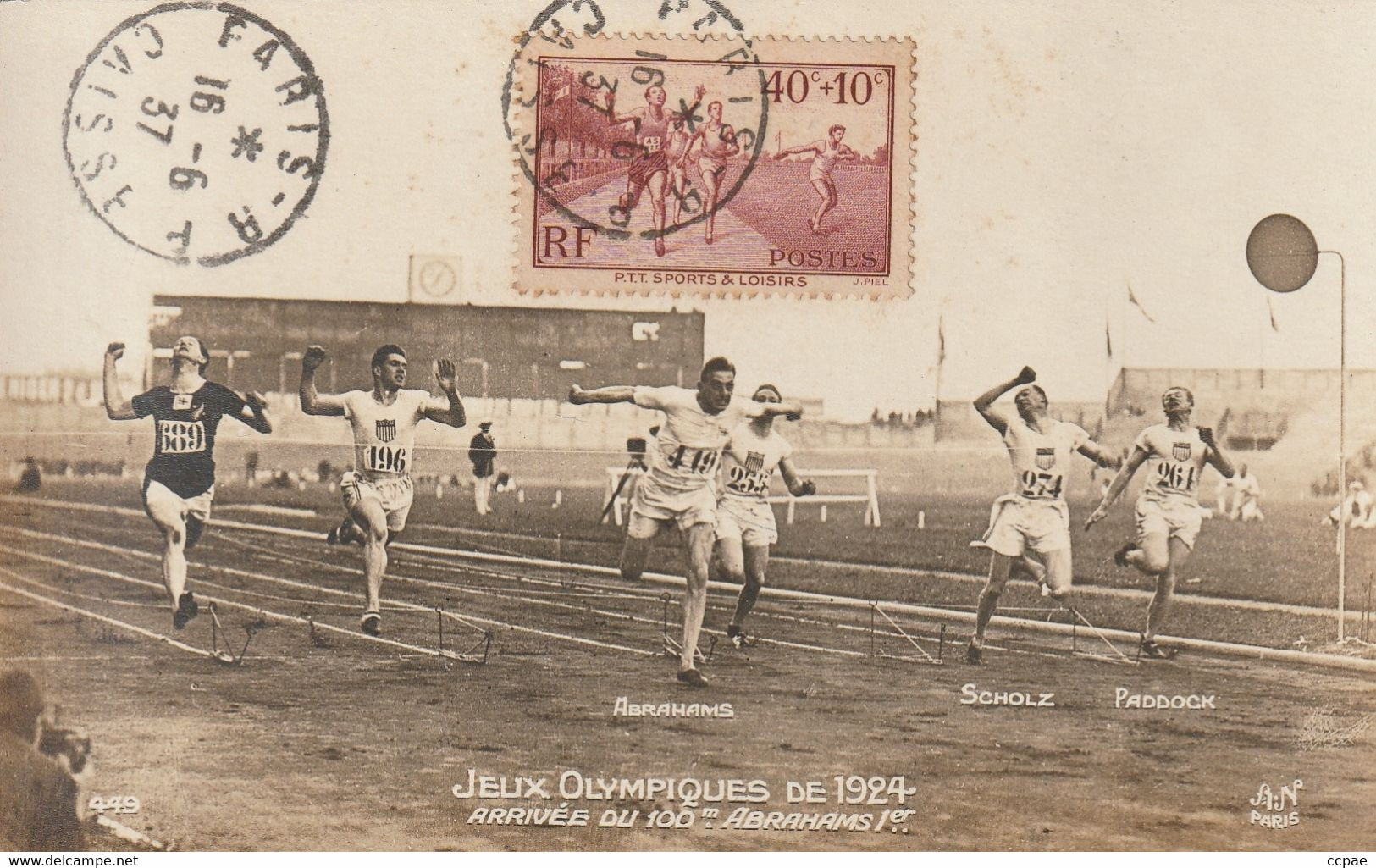 Jeux Olympiques De 1924 - Arrivée Du 100m - Abrahams 1er (carte Rare De 1924) - 1930-1939