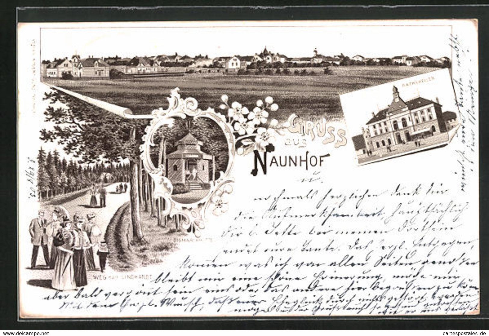Lithographie Naunhof, Gasthaus Rathskeller, Bismarckhütte, Totalansicht - Naunhof