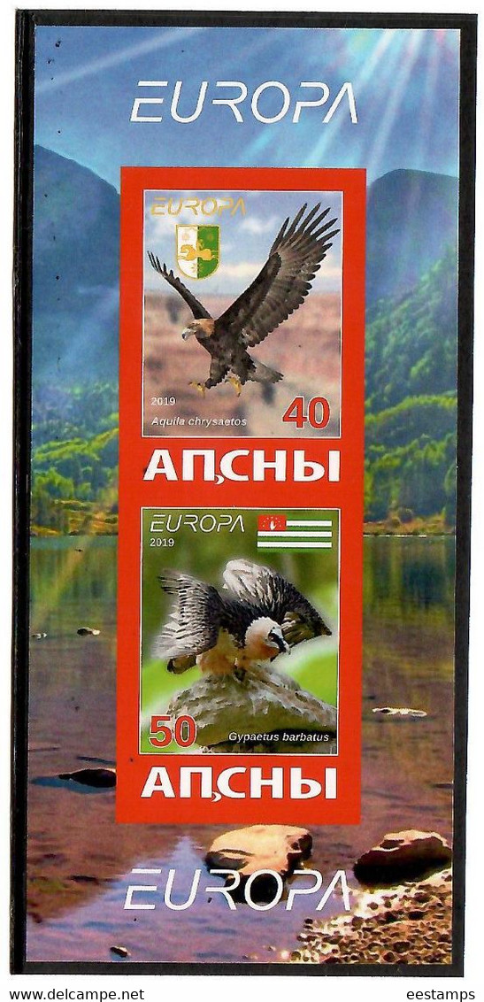 Abkhazia . EUROPA 2019. National Birds. (Arms,Flag) . Imperf. S/S :40,50 - 2019