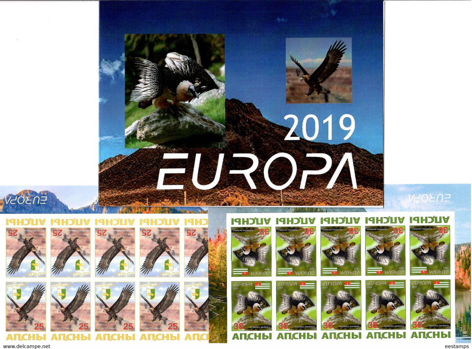 Abkhazia . EUROPA 2019. National Birds. (Arms,Flag) .Imperf Booklet . 2 M/S Of 10 - 2019