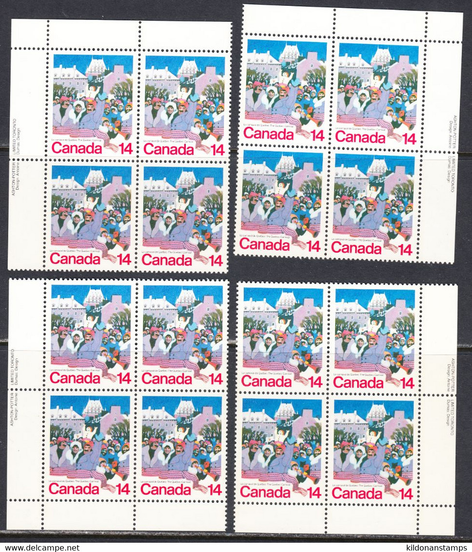 Canada 1979 Quebec Carnival, Mint No Hinge, Corner Blocks, Incl. Error 780i, Sc# 780, 780i - Nuovi