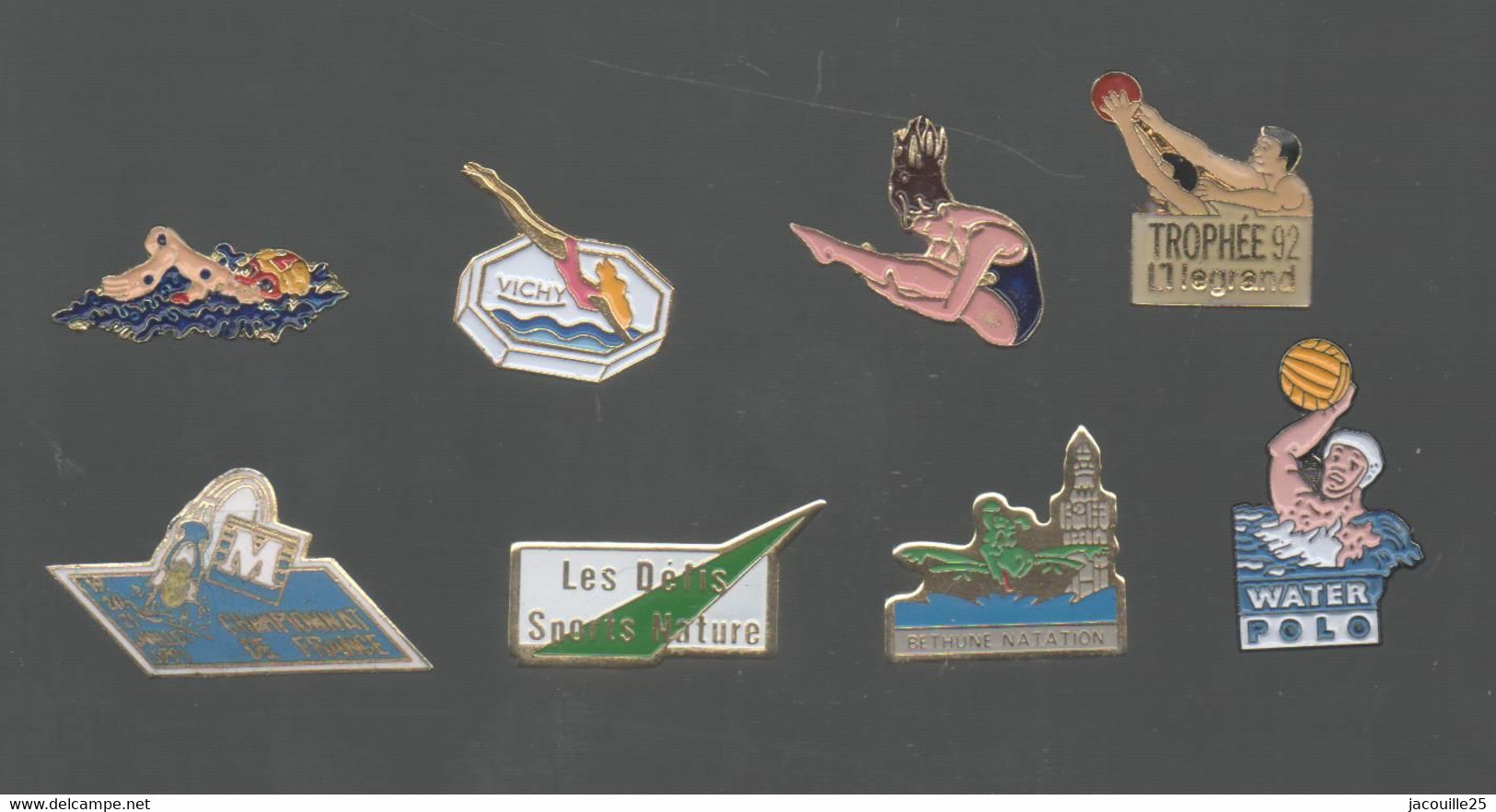 PINS PIN'S NATATION PLONGEON 889 TROPHEE LEGRAND WATER POLO CHAMPIONAT MONTPELLIER BETHUNE  VICHY  LOT 8 PINS - Natation