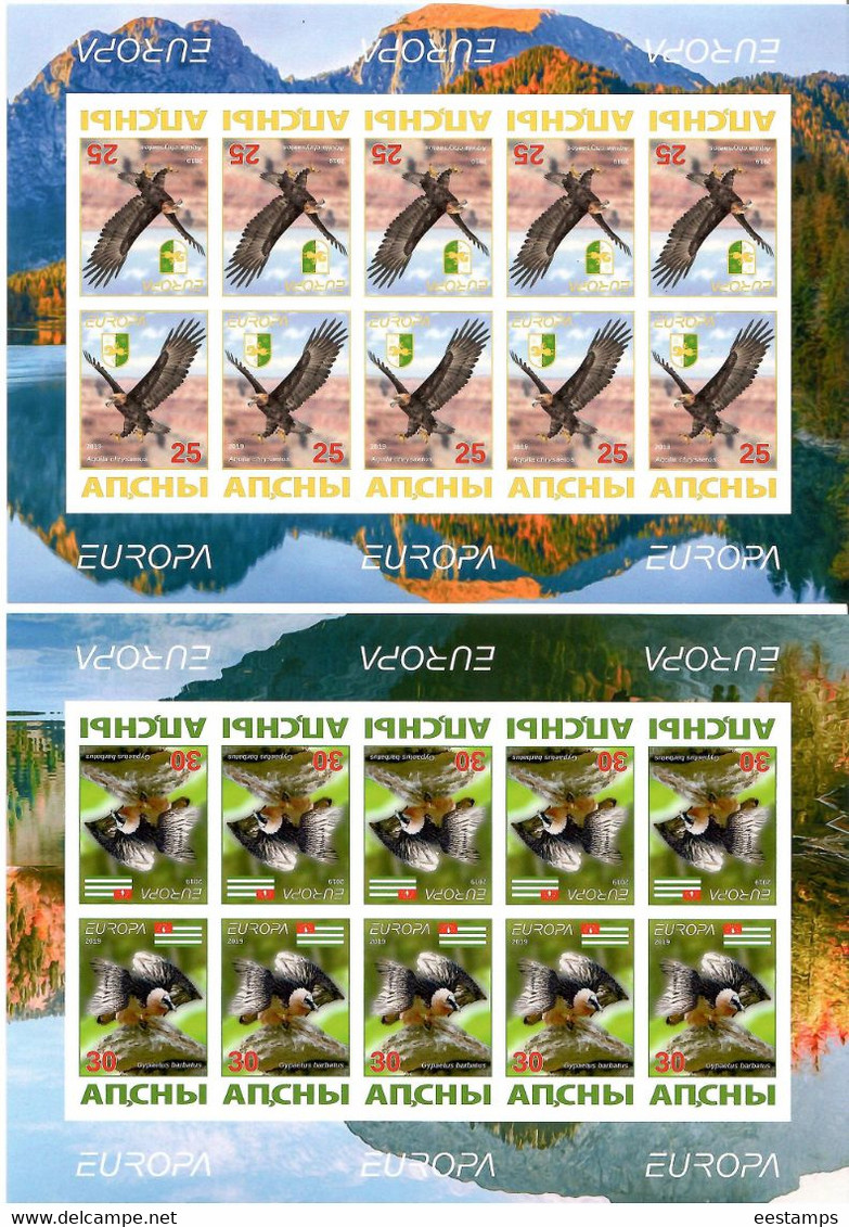 Abkhazia . EUROPA 2019. National Birds. (Arms,Flag) . Imperf.  2 M/S Of 10 - 2019