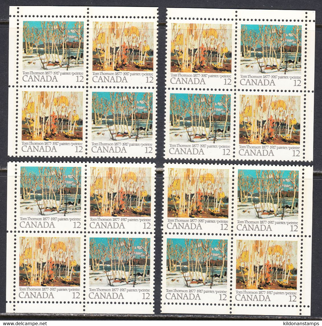 Canada 1977 Tom Thomson, Mint No Hinge, Corner Blocks, Sc# 734a, SG - Nuovi