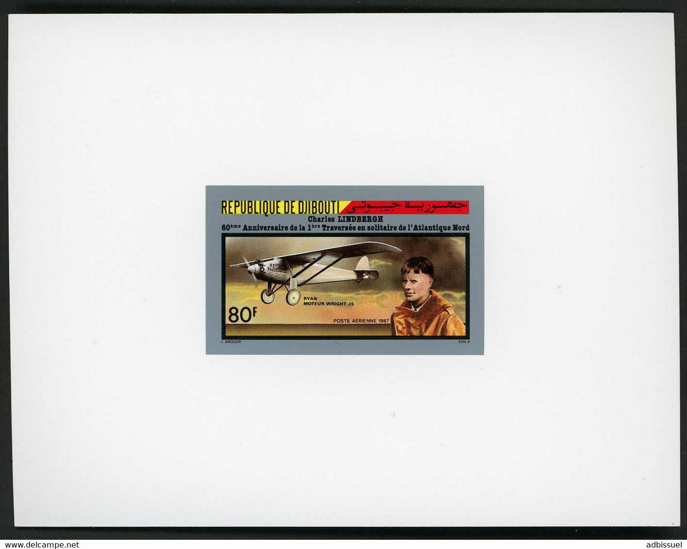 DJIBOUTI Epreuve De Luxe Sur Papier Glacé N° 234 "Charles Lindbergh" 1987 - Gibuti (1977-...)