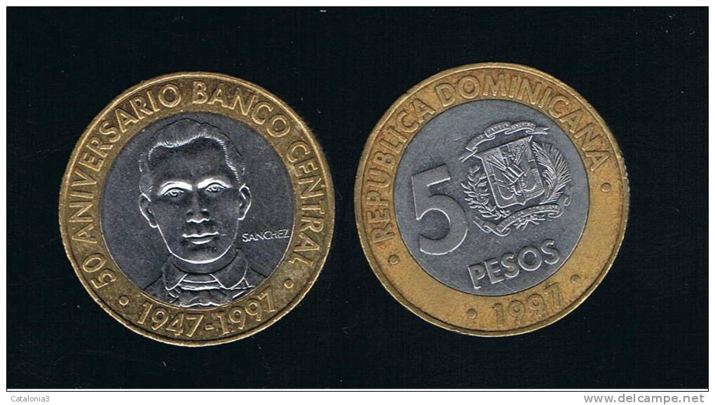 DOMINICANA  - 5 Pesos 1997  KM88 - BIMETAL - Dominicana