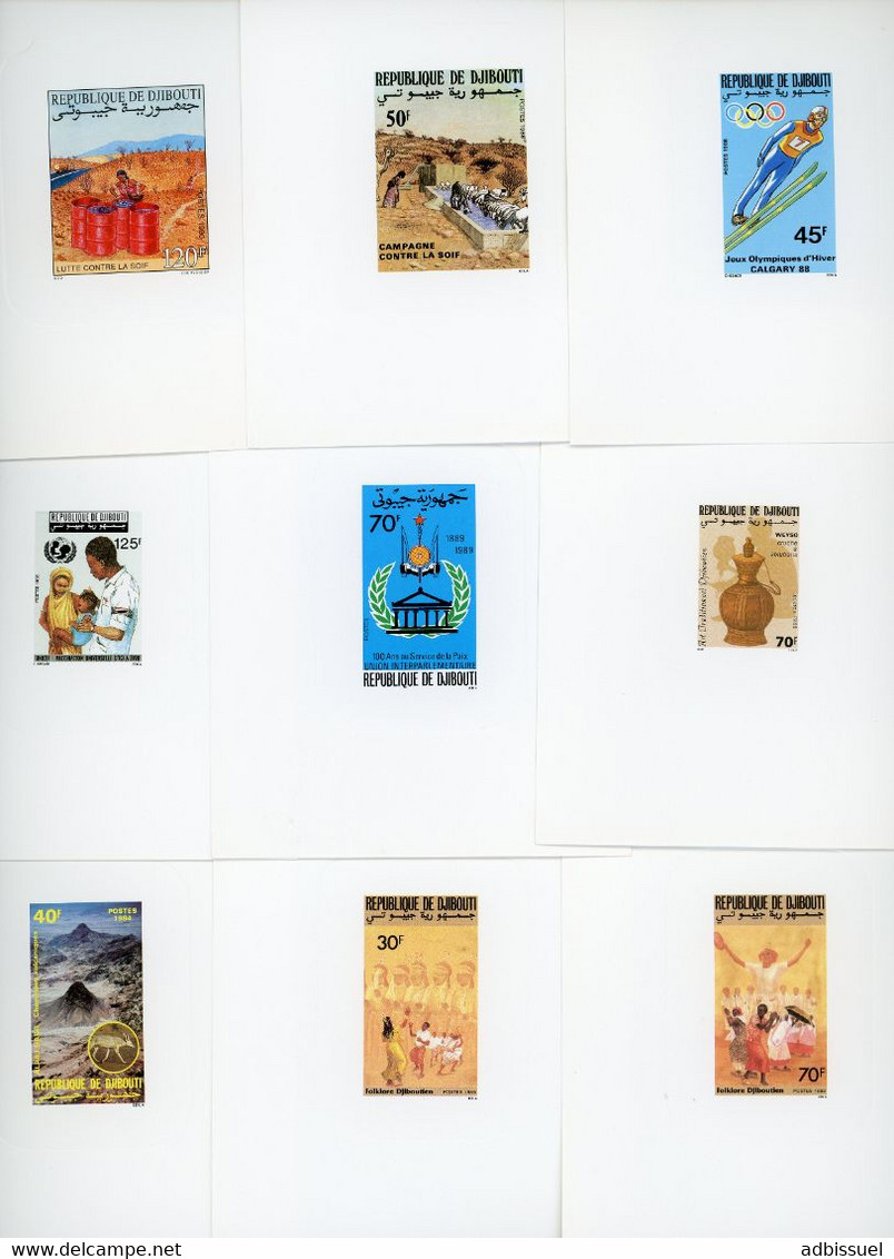 DJIBOUTI  ENSEMBLE DE 82 Epreuves de luxe sur papier glacé entre 1983 et 1990 (voir description)