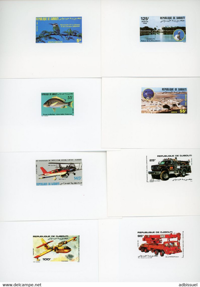 DJIBOUTI  ENSEMBLE DE 82 Epreuves de luxe sur papier glacé entre 1983 et 1990 (voir description)