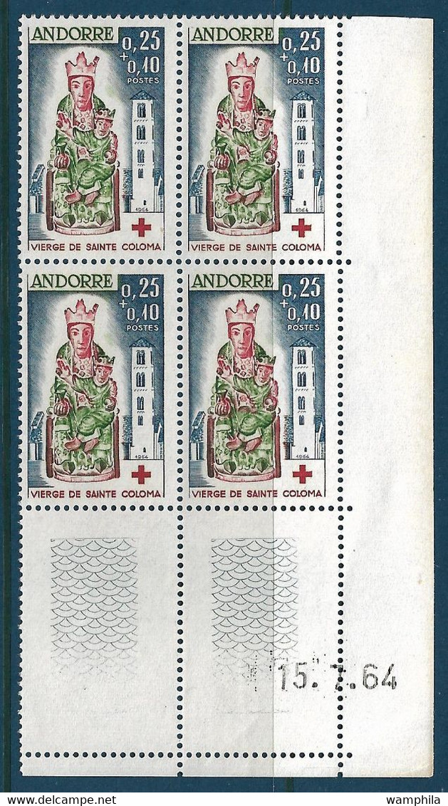 Andorre Poste N°172** Bloc De 4 Coin Daté, Croix-Rouge, Cote 175€. - Luftpost