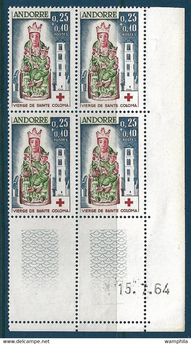Andorre Poste N°172** Bloc De 4 Coin Daté, Croix-Rouge, Cote 175€. - Airmail
