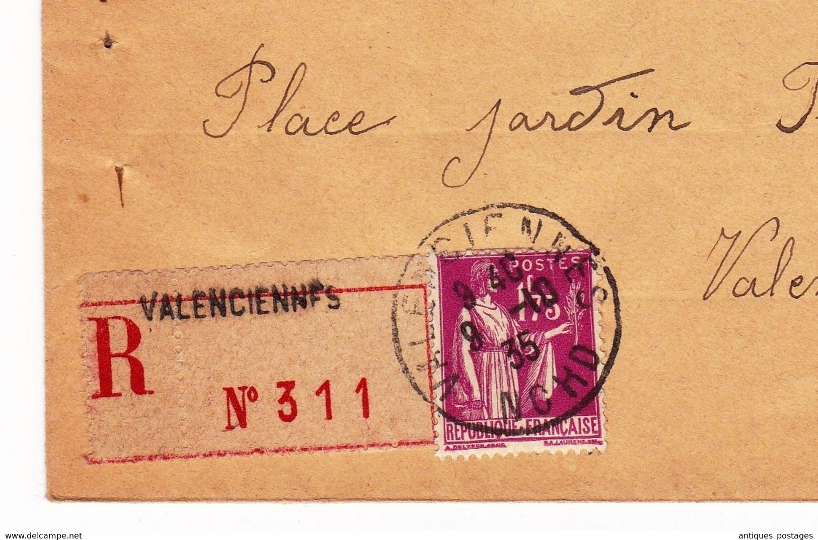 Lettre Recommandée 1935 Valenciennes Type Paix 1f75 - 1932-39 Vrede