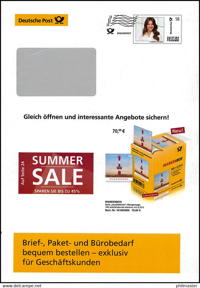 Plusbrief EAI B Dialogpost Zustellerin 58 Cent SUMMER SALE / Leuchtturm '18 - Buste - Nuovi