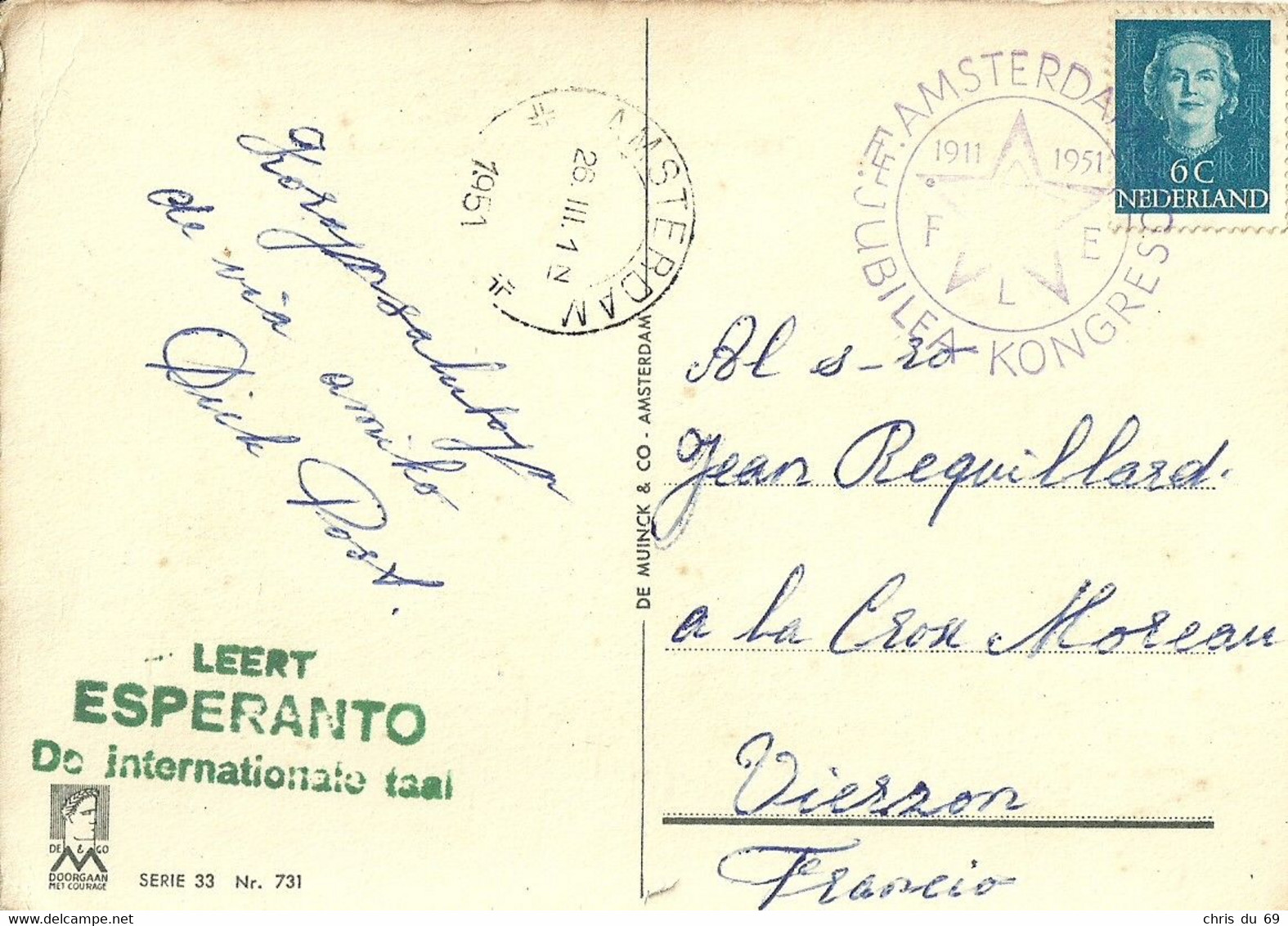 Jubile Et Congres  D Amsterdam Hollande 1951 Esperanto - Esperanto