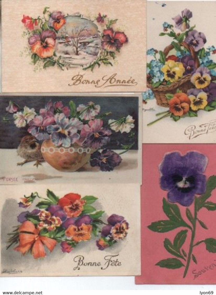 LOT DE  34 CPA  FANTAISIES  FLEURS   PENSEES - 5 - 99 Cartes