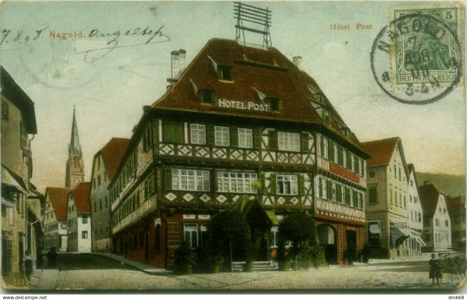 AK GERMANY - NAGOLD - HOTEL POST - VERLAG C. HOLLANDER - MAILED 1908 (11205) - Nagold