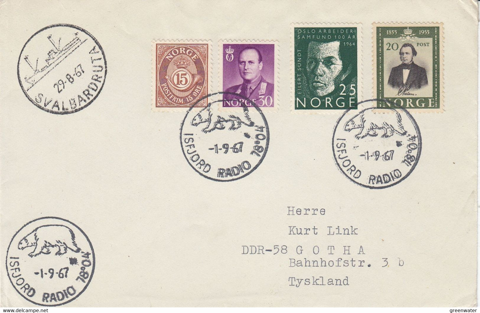 Spitsbergen 1967 Cover Ca Isfjord Radio 1-9-67 & Svalbardruta 29-8-67 (53170B) - Other & Unclassified