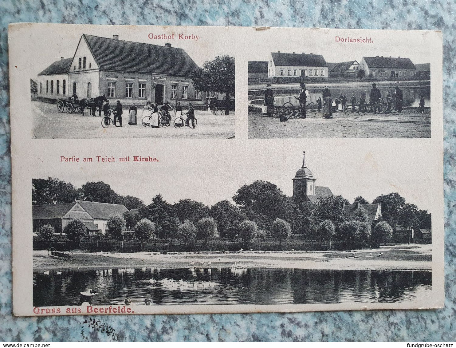 AK Steinhöfel Gruss Aus OT Beerfelde Gasthof Korby Dorfansicht Partie Am Teich Mit Kirche Bei Fürstenwalde Müncheberg - Steinhöfel